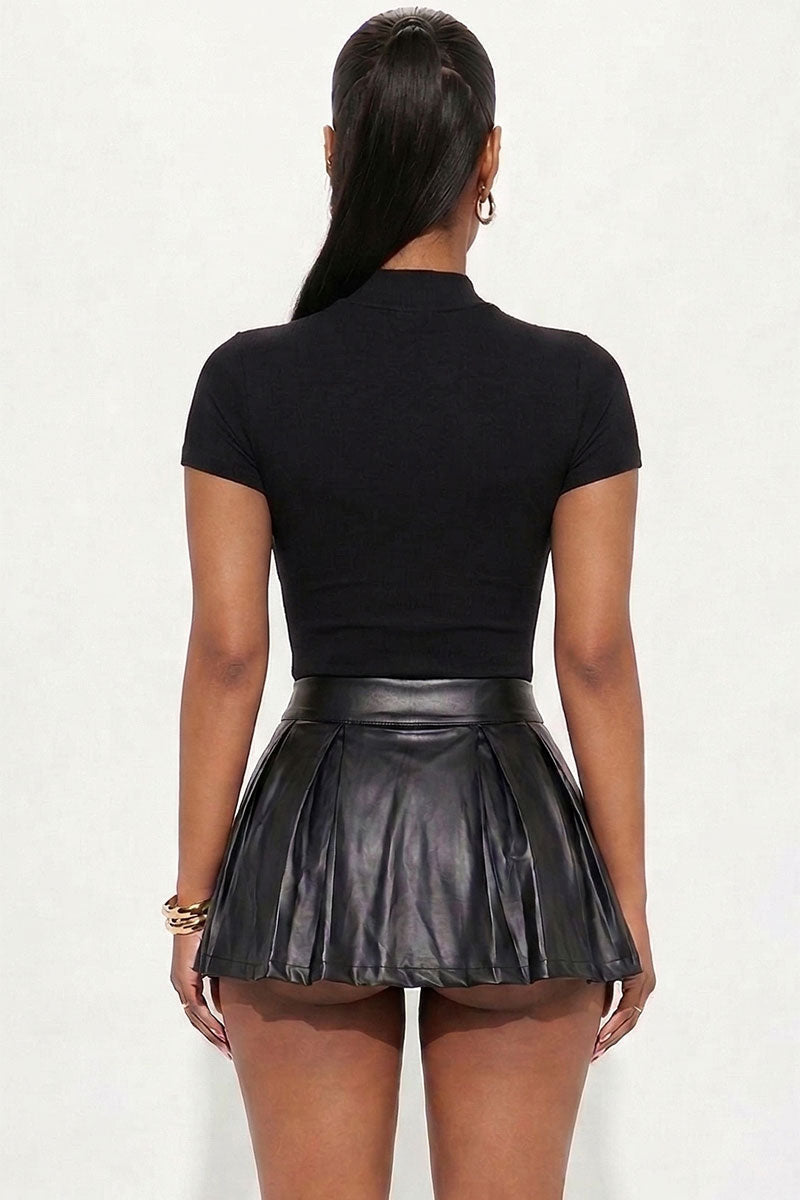 Solid Mock Neck Short Sleeve Top