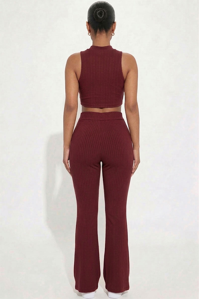 Ribbed Mock Neck Crop Tank Top & Bootcut Pants Set