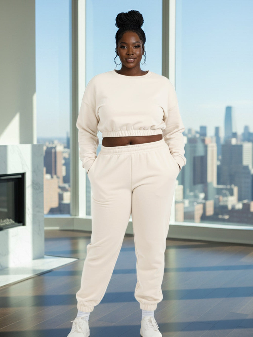 Plus Size French Terry Pullover & Joggers Set