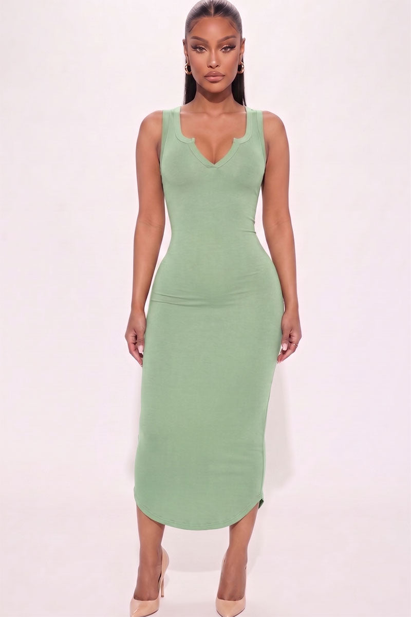 Split Neck Tank Midi Dress