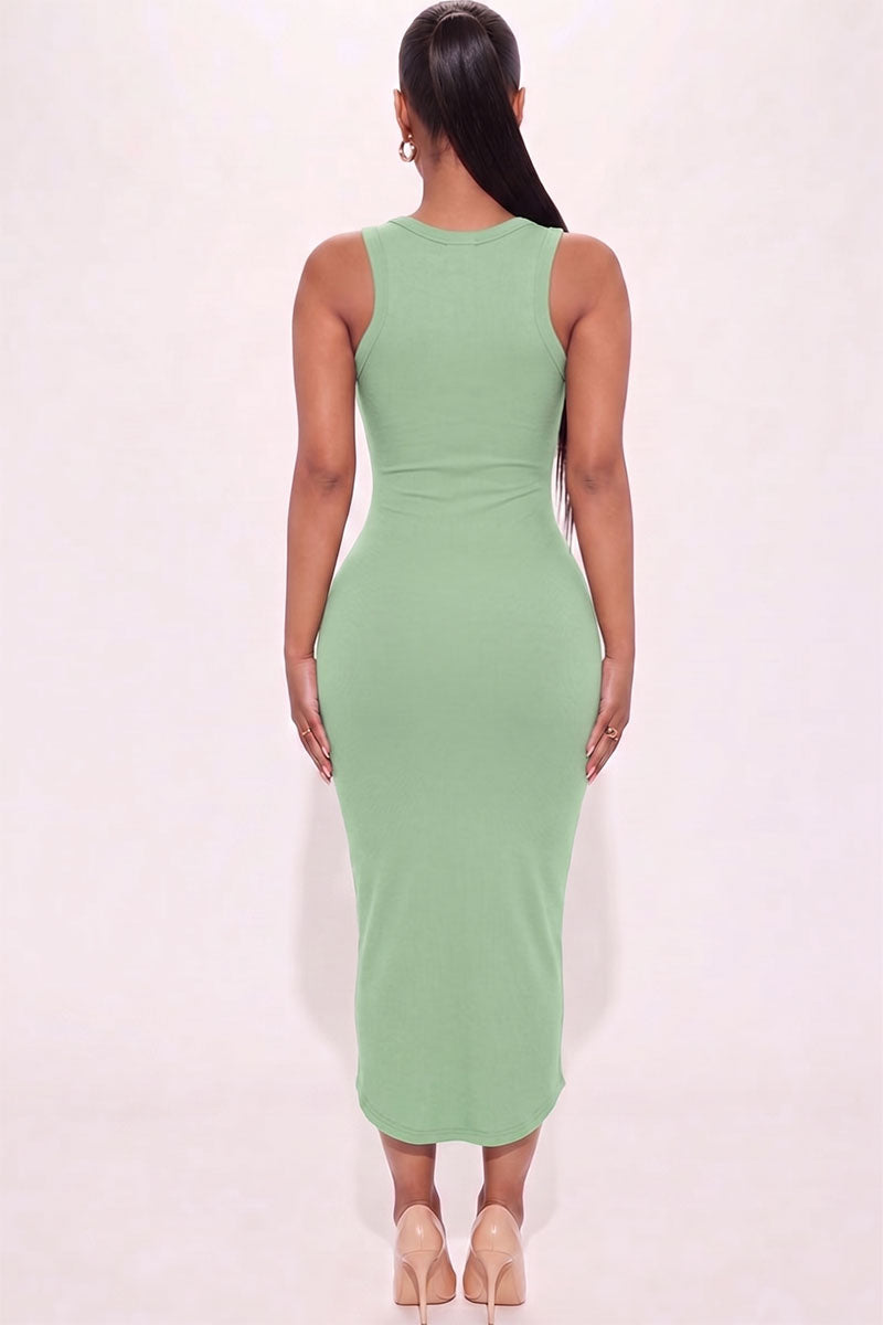 Split Neck Tank Midi Dress