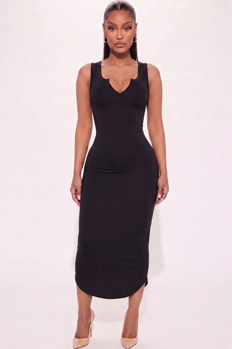 Split Neck Tank Midi Dress