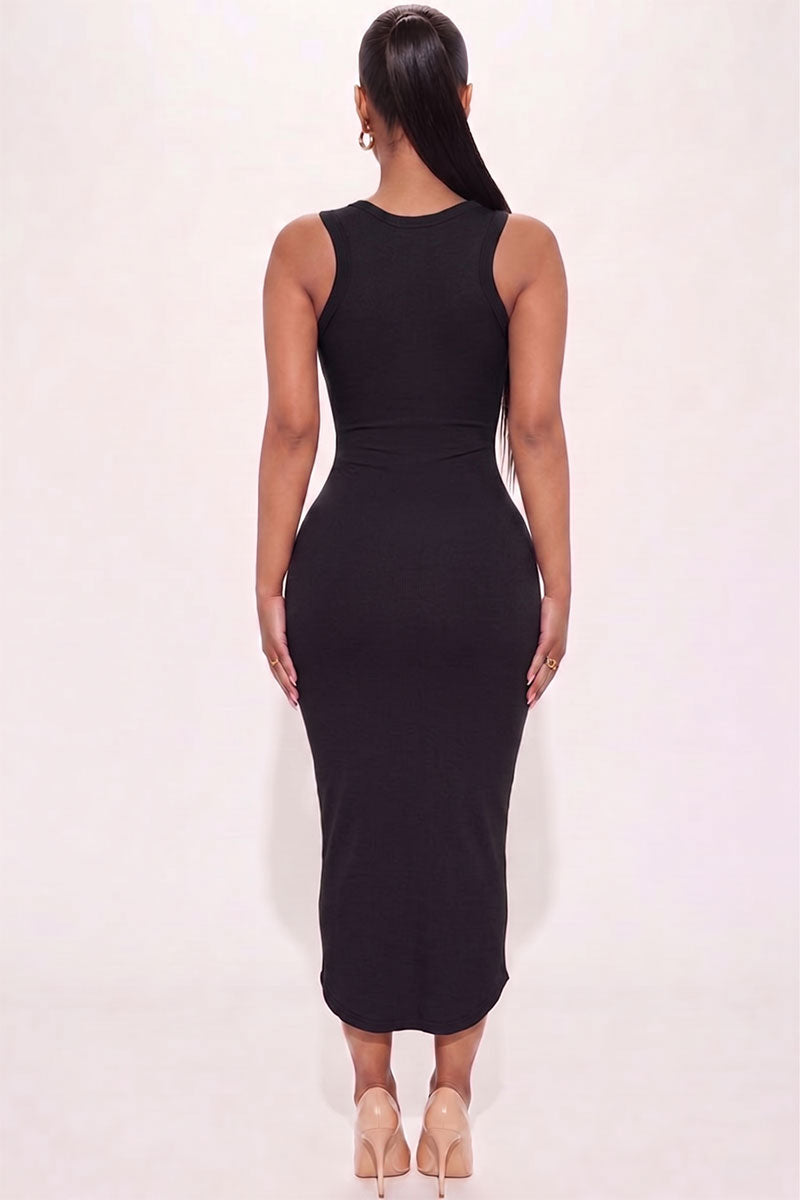 Split Neck Tank Midi Dress