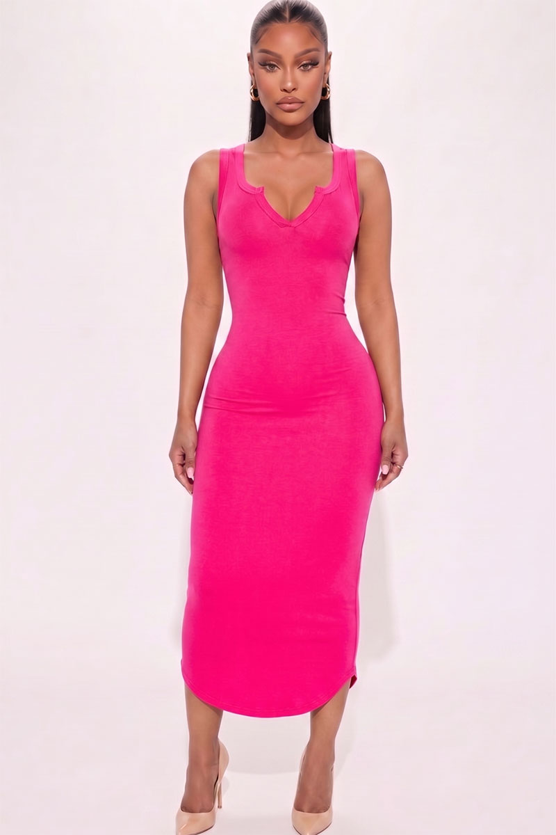 Split Neck Tank Midi Dress