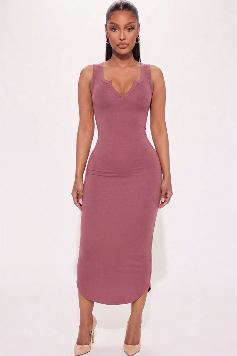 Split Neck Tank Midi Dress