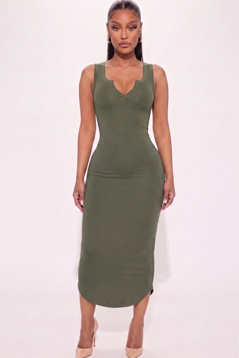 Split Neck Tank Midi Dress