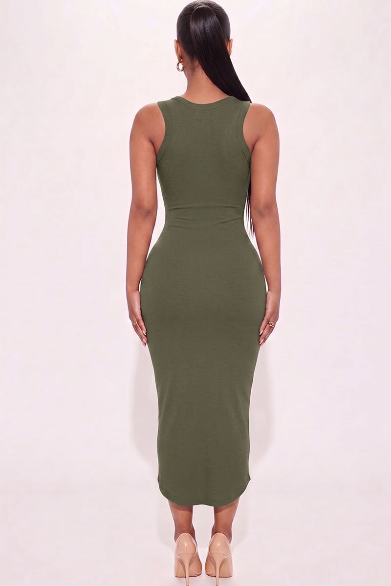 Split Neck Tank Midi Dress