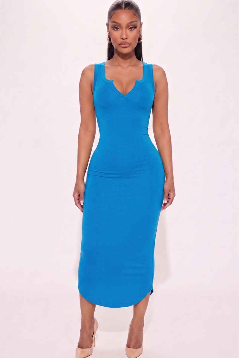 Split Neck Tank Midi Dress