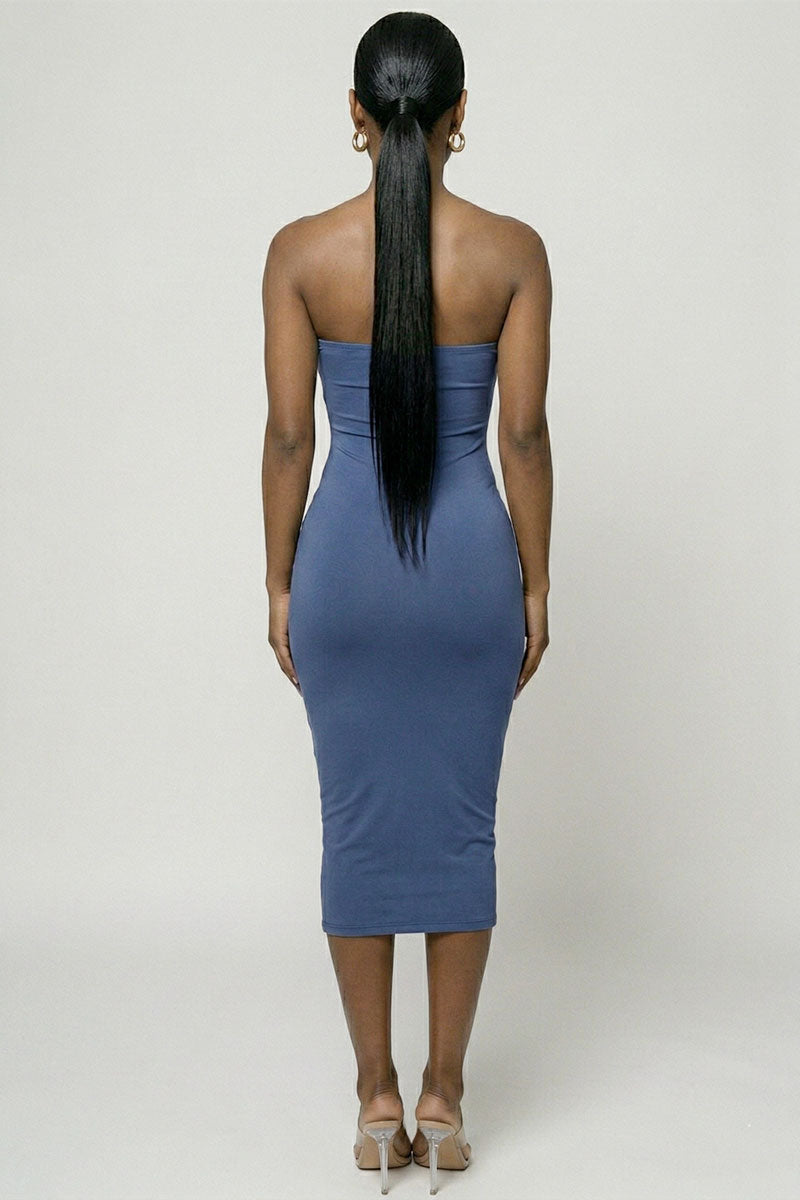 Strapless Tube Bodycon Midi Dress