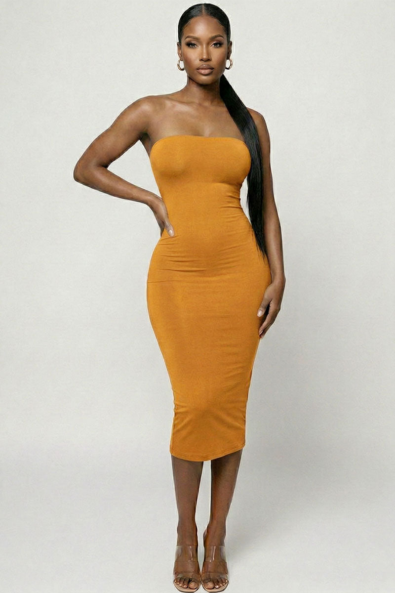 Strapless Tube Bodycon Midi Dress