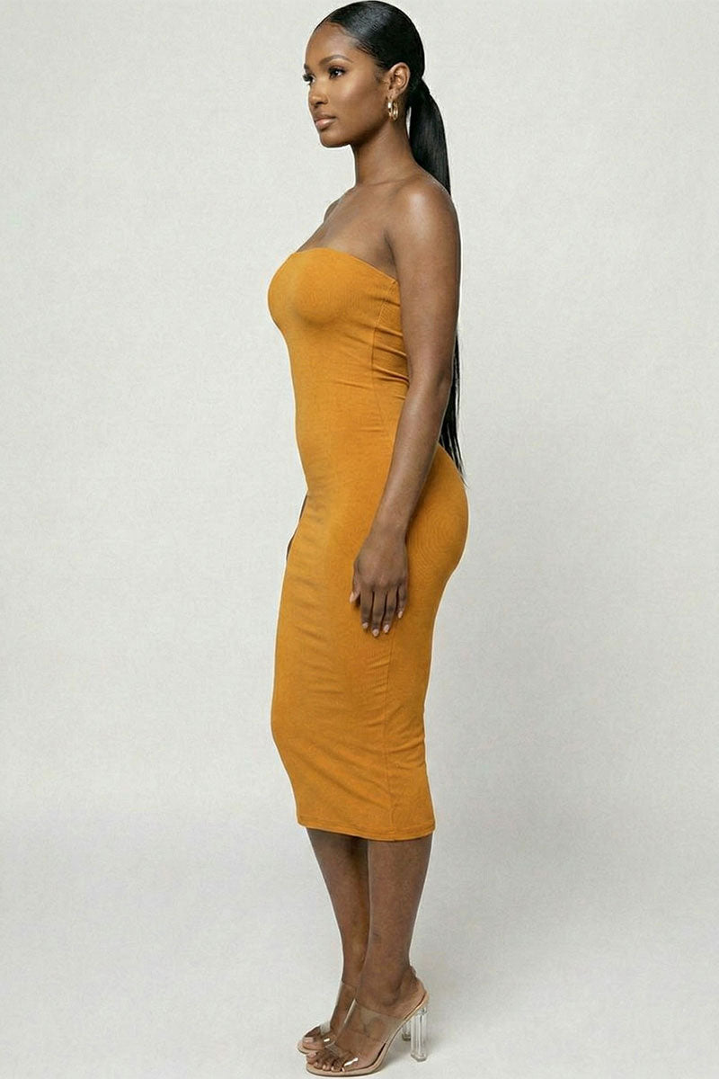 Strapless Tube Bodycon Midi Dress