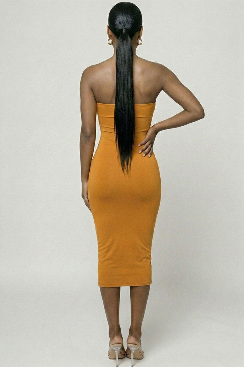 Strapless Tube Bodycon Midi Dress