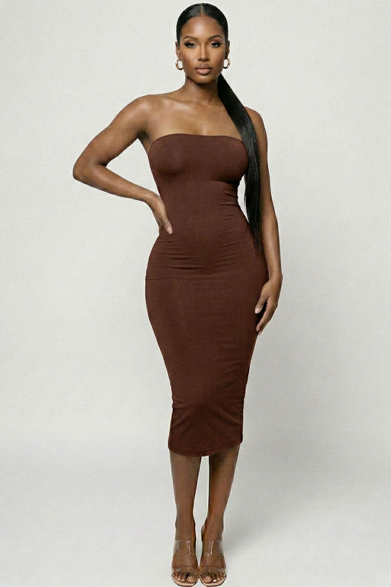 Strapless Tube Bodycon Midi Dress
