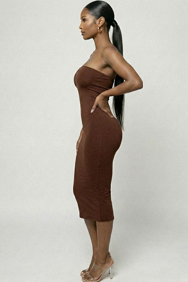 Strapless Tube Bodycon Midi Dress