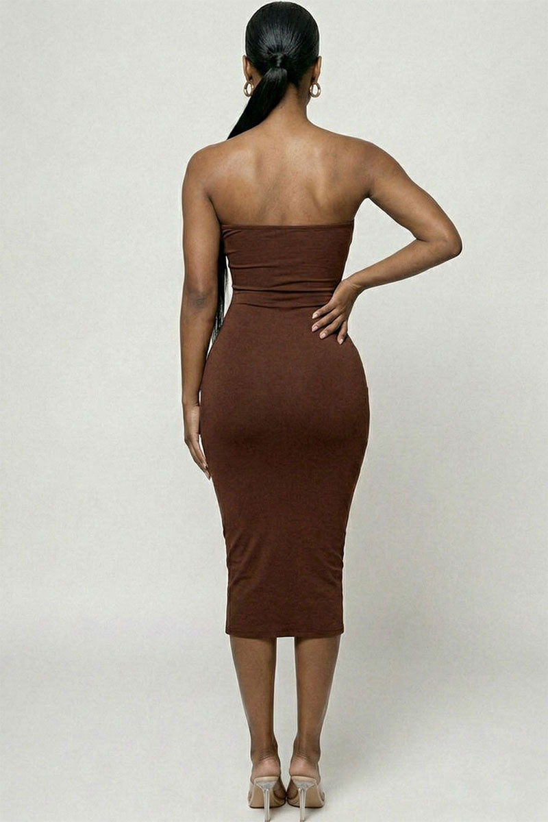 Strapless Tube Bodycon Midi Dress