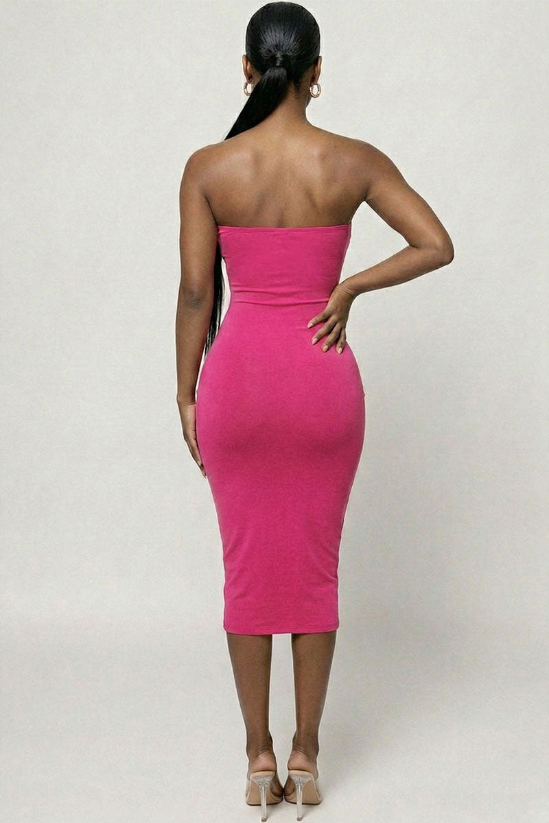 Strapless Tube Bodycon Midi Dress