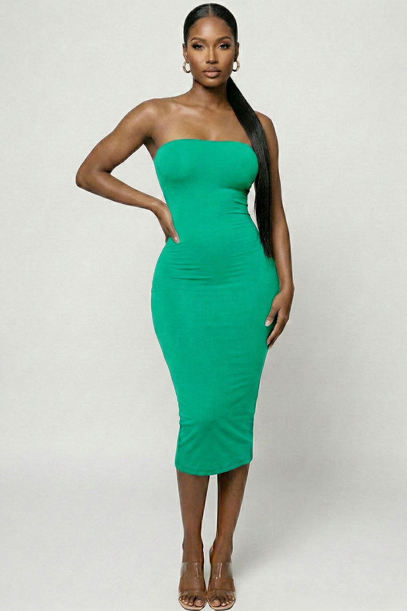 Strapless Tube Bodycon Midi Dress