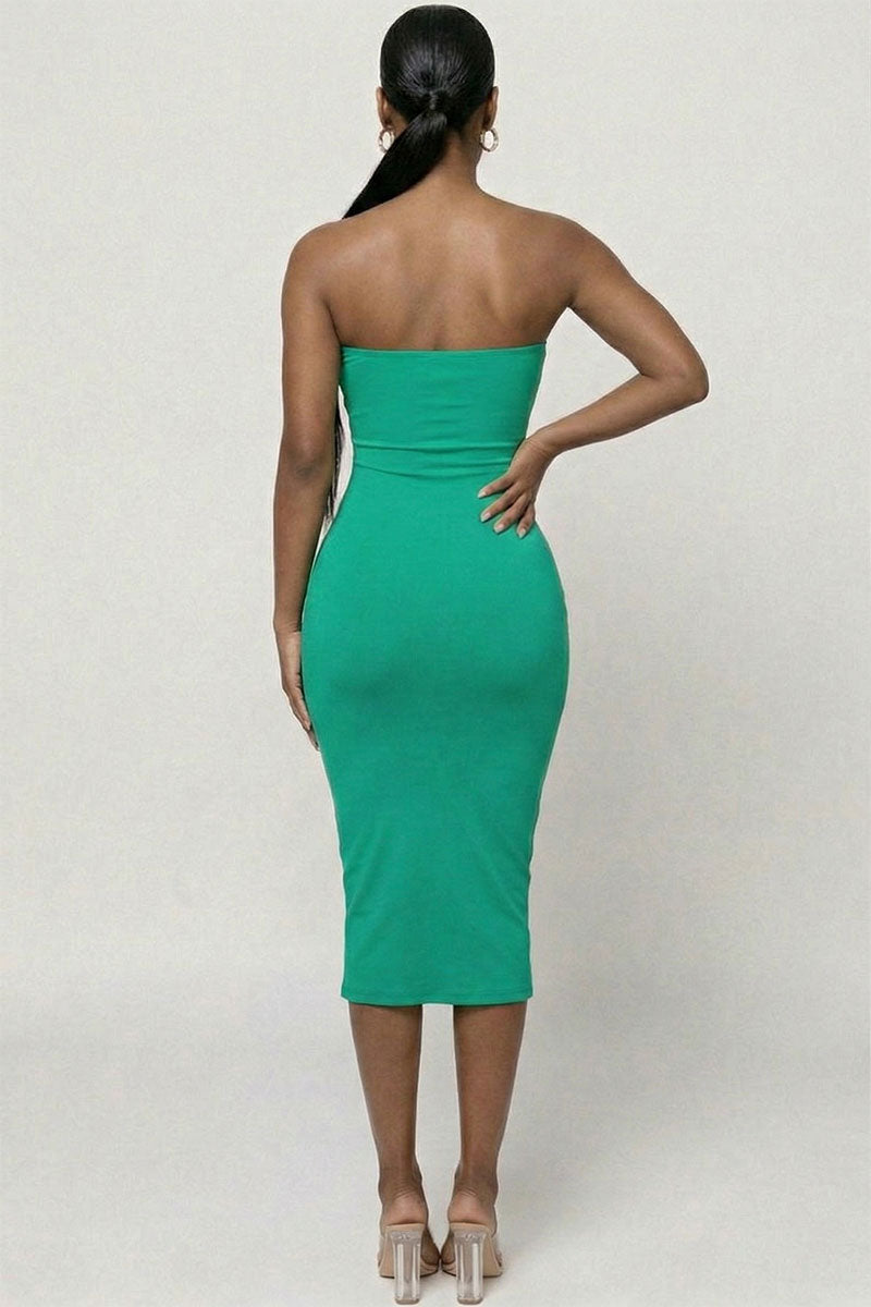 Strapless Tube Bodycon Midi Dress