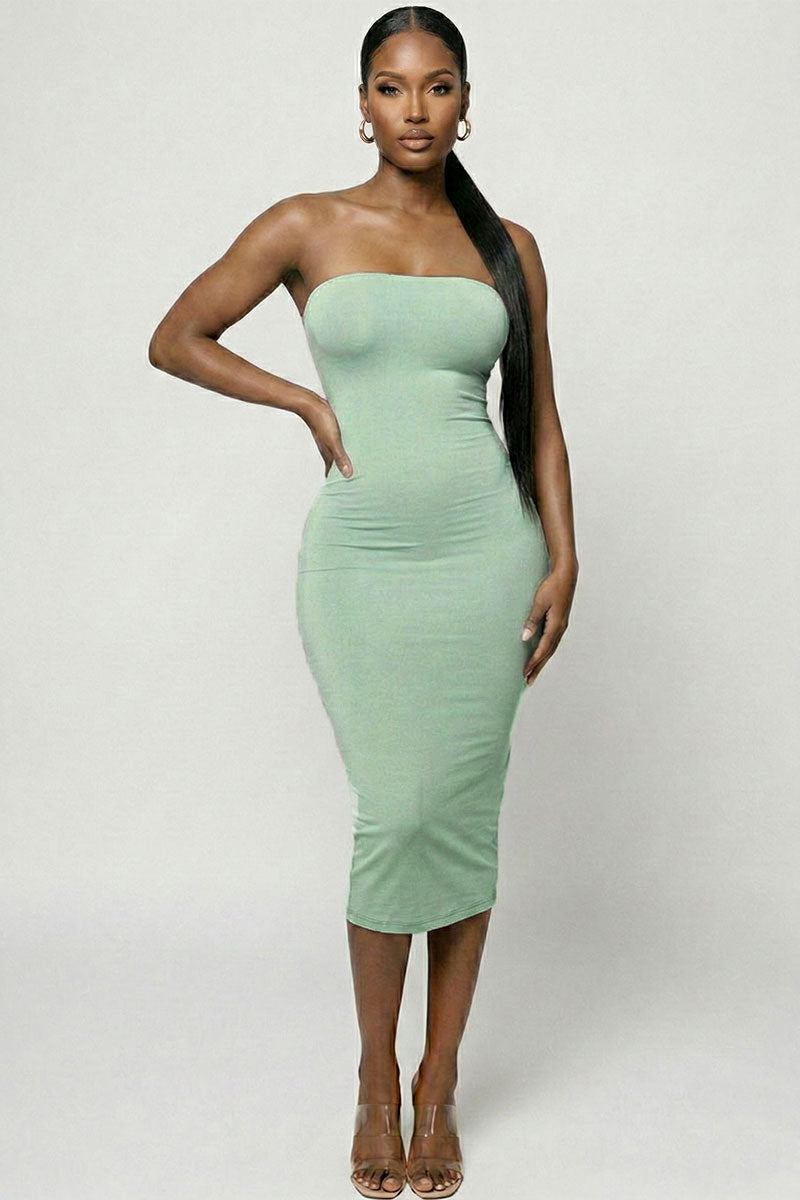 Strapless Tube Bodycon Midi Dress