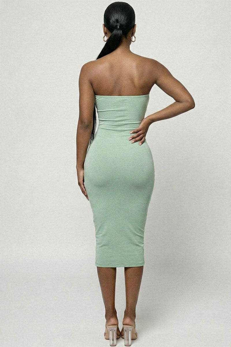 Strapless Tube Bodycon Midi Dress