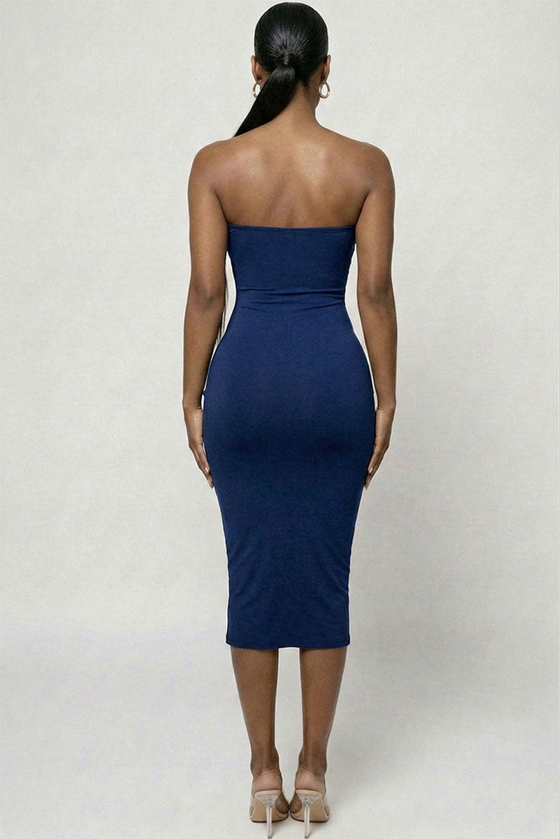 Strapless Tube Bodycon Midi Dress