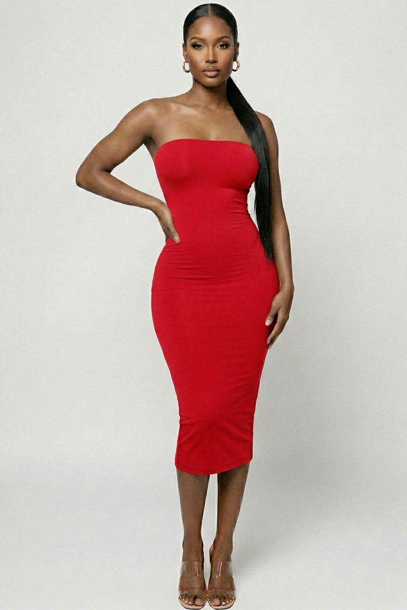 Strapless Tube Bodycon Midi Dress