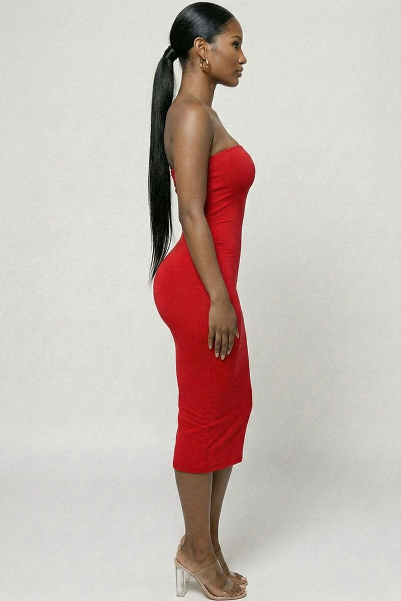 Strapless Tube Bodycon Midi Dress