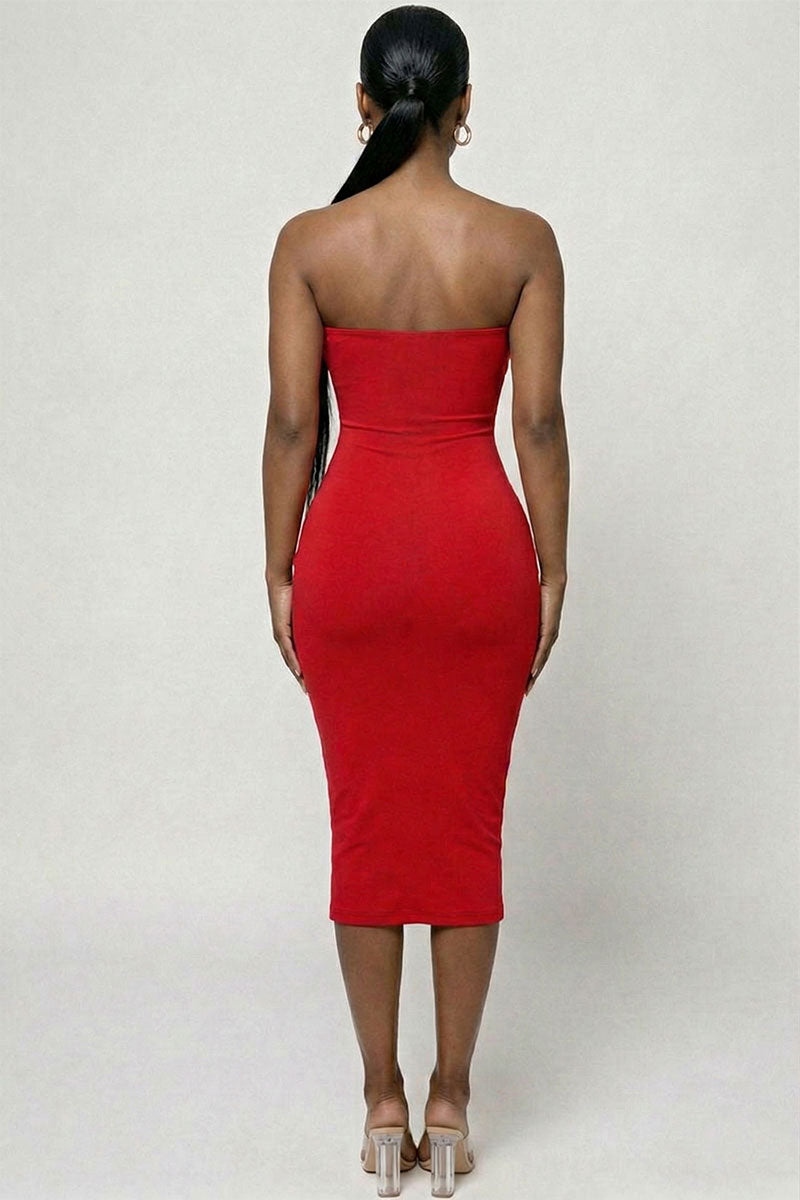 Strapless Tube Bodycon Midi Dress