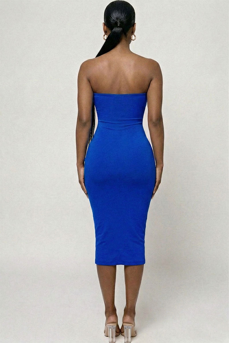 Strapless Tube Bodycon Midi Dress