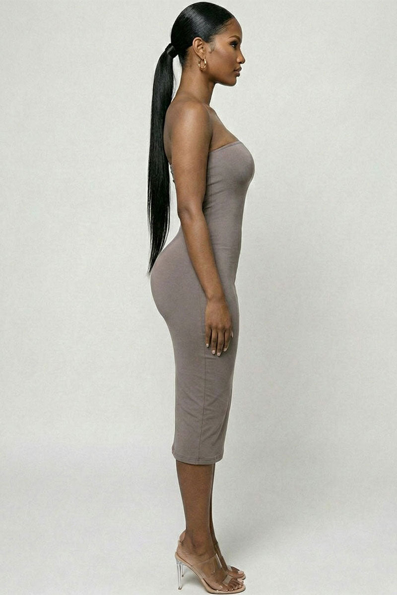 Strapless Tube Bodycon Midi Dress