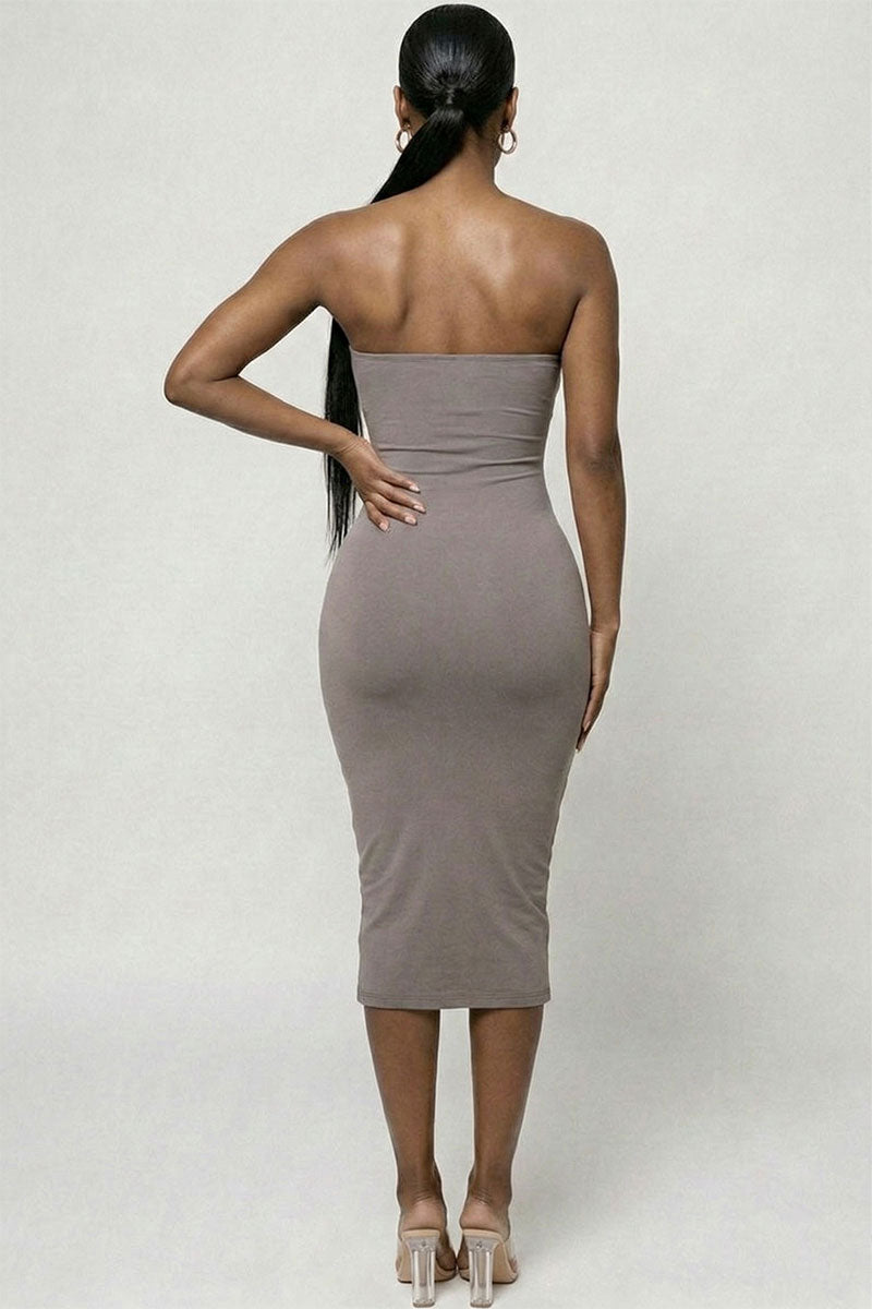 Strapless Tube Bodycon Midi Dress