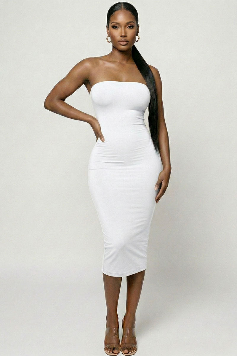 Strapless Tube Bodycon Midi Dress