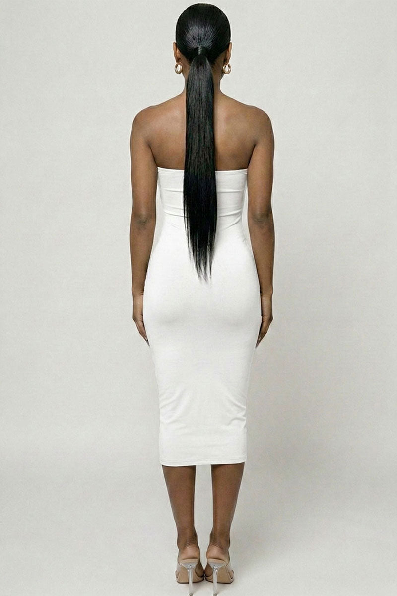 Strapless Tube Bodycon Midi Dress
