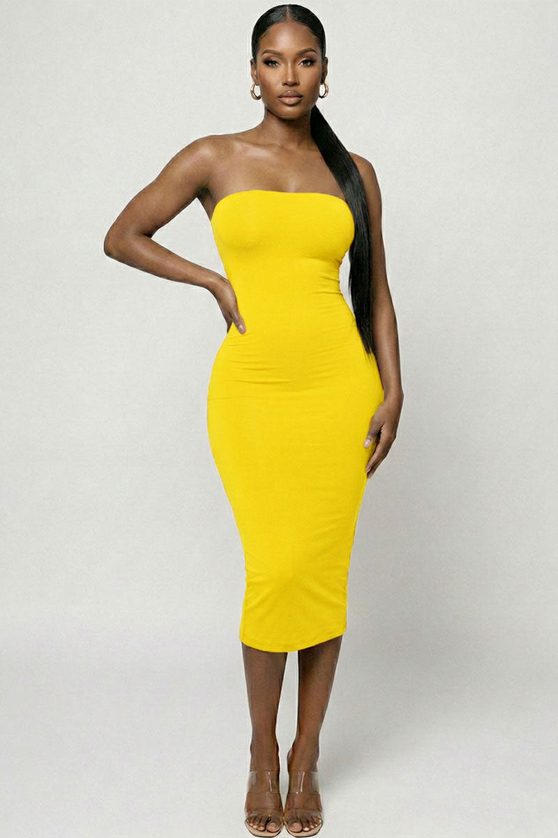 Strapless Tube Bodycon Midi Dress