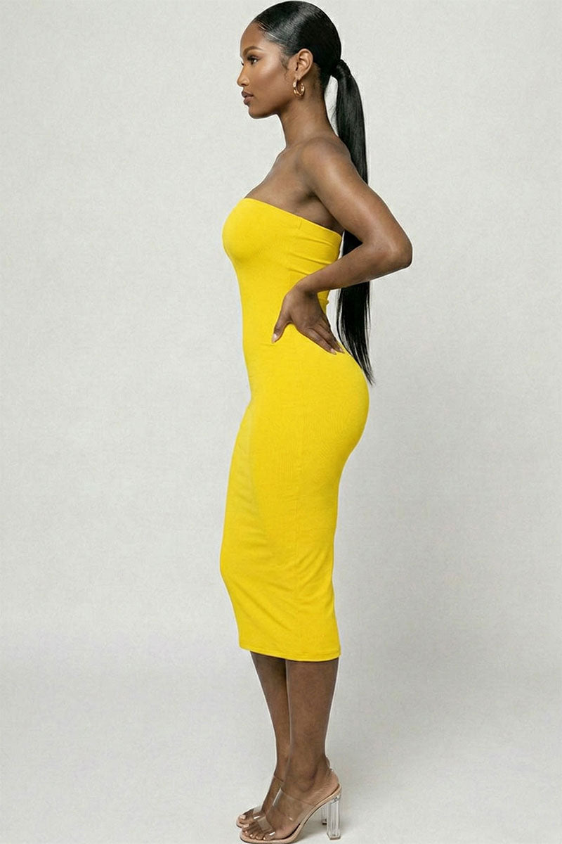 Strapless Tube Bodycon Midi Dress