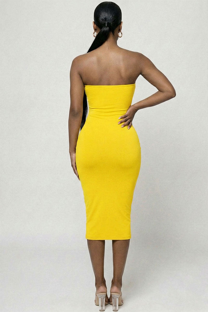 Strapless Tube Bodycon Midi Dress