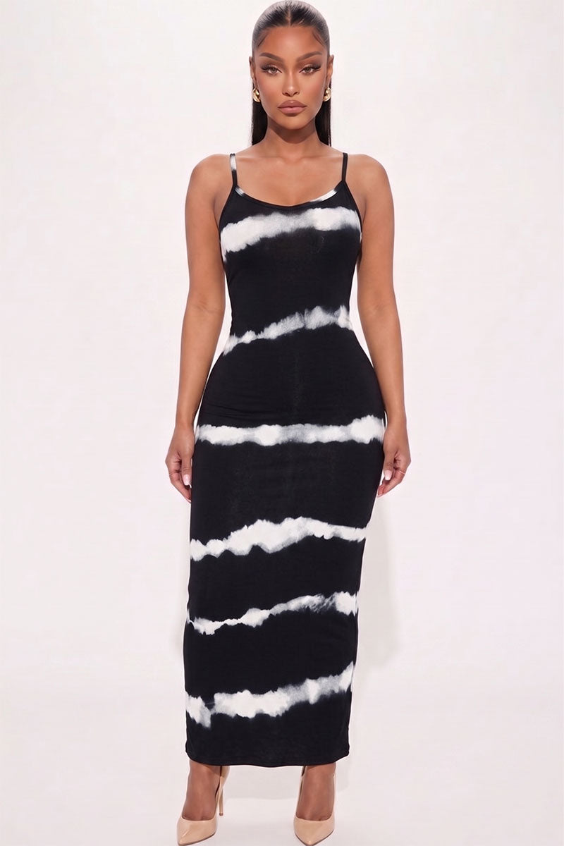 Stripe Tie-Dye Printed Maxi Dress