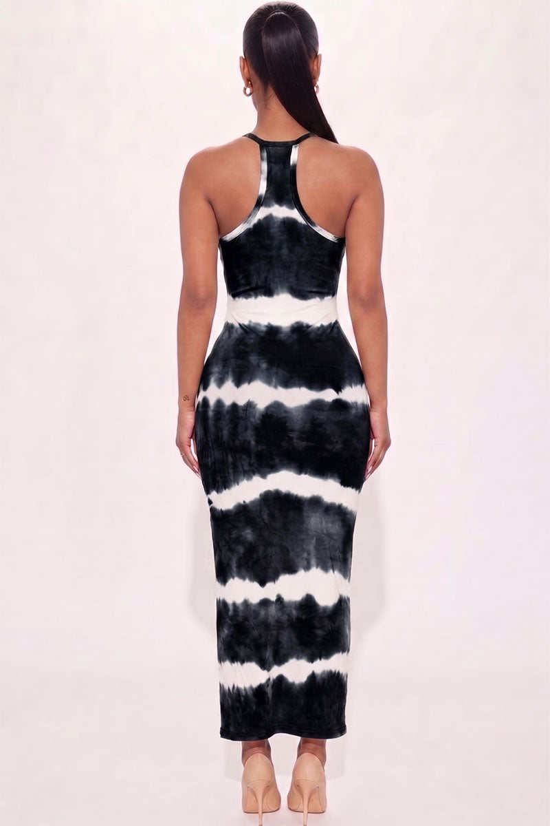 Stripe Tie-Dye Printed Maxi Dress