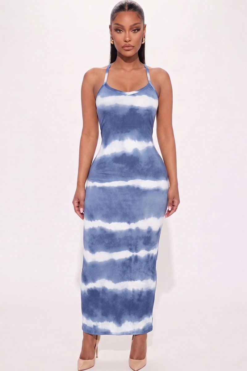 Stripe Tie-Dye Printed Maxi Dress
