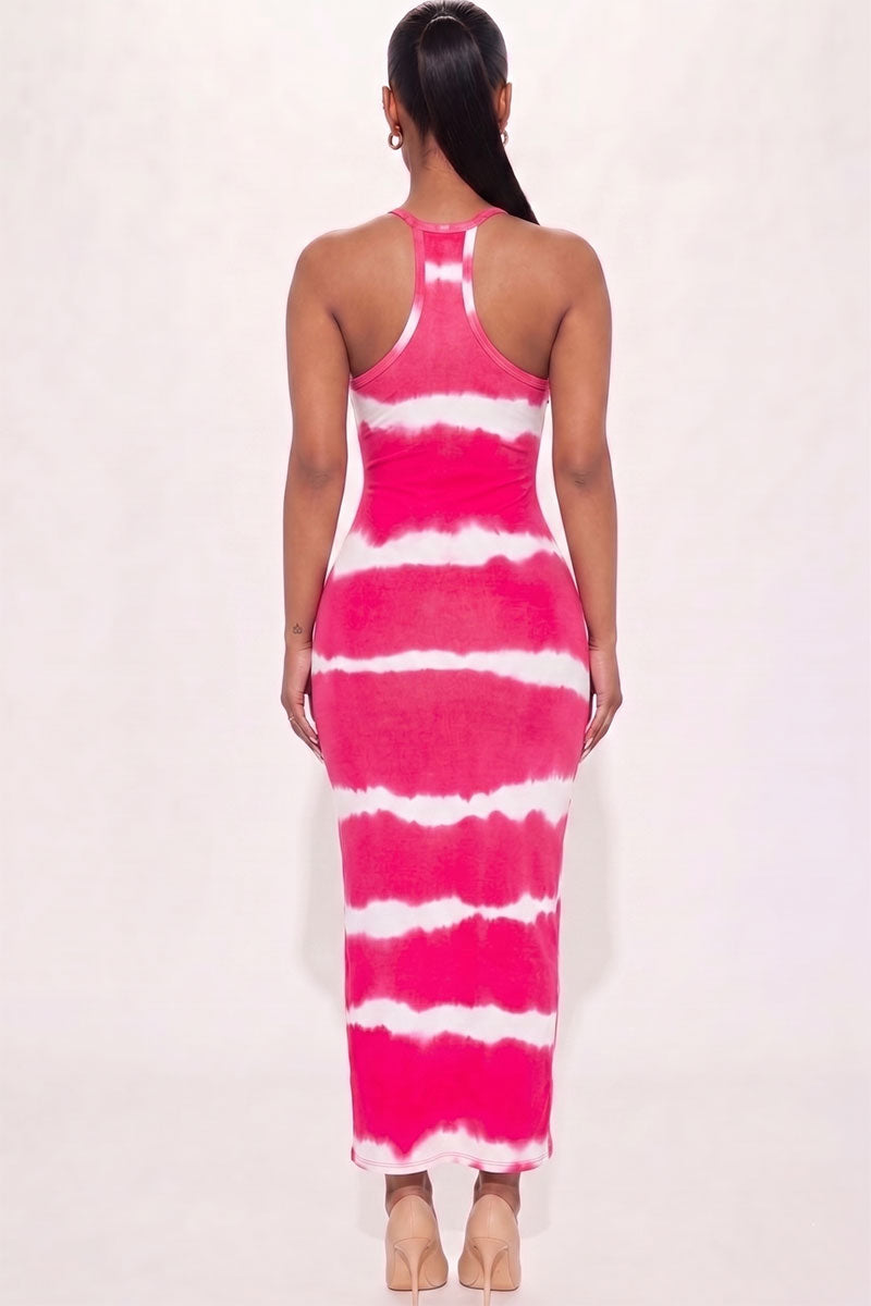 Stripe Tie-Dye Printed Maxi Dress