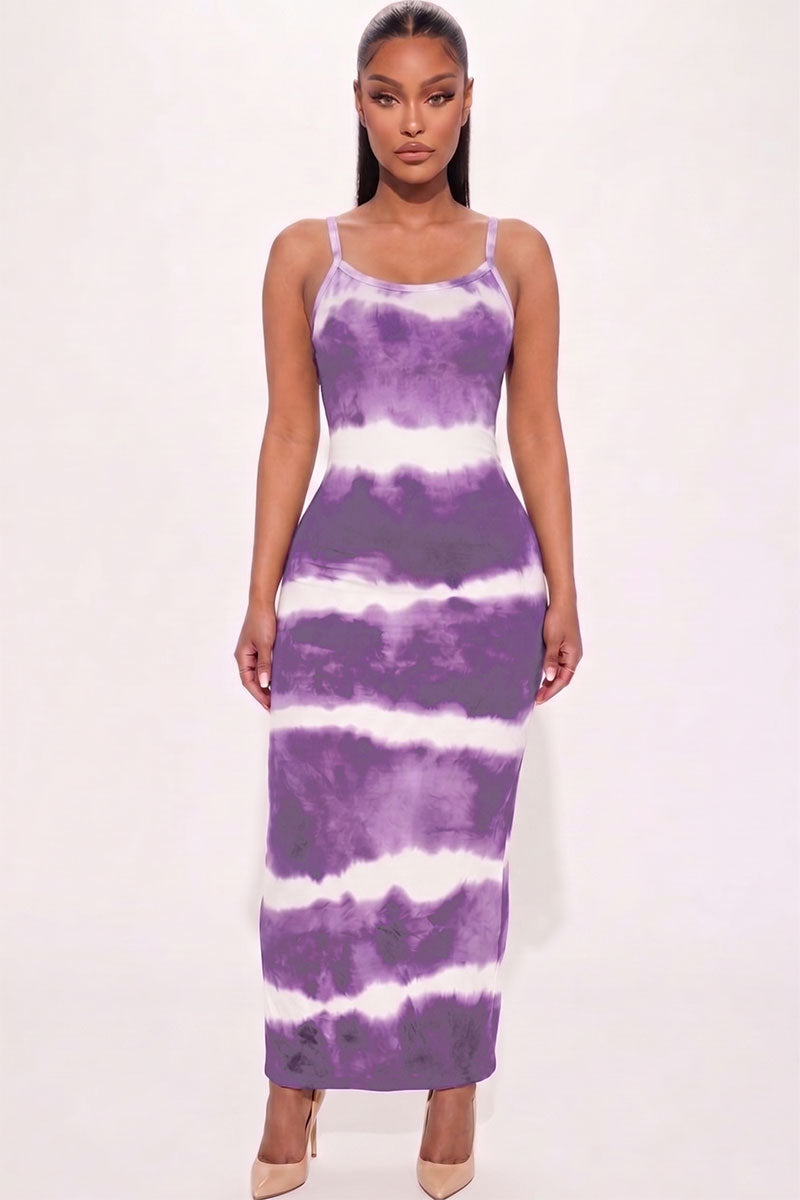 Stripe Tie-Dye Printed Maxi Dress