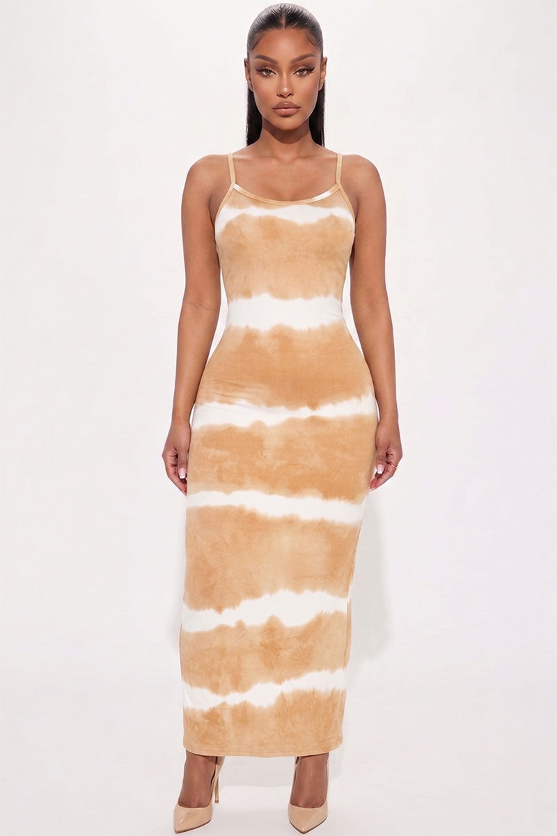 Stripe Tie-Dye Printed Maxi Dress