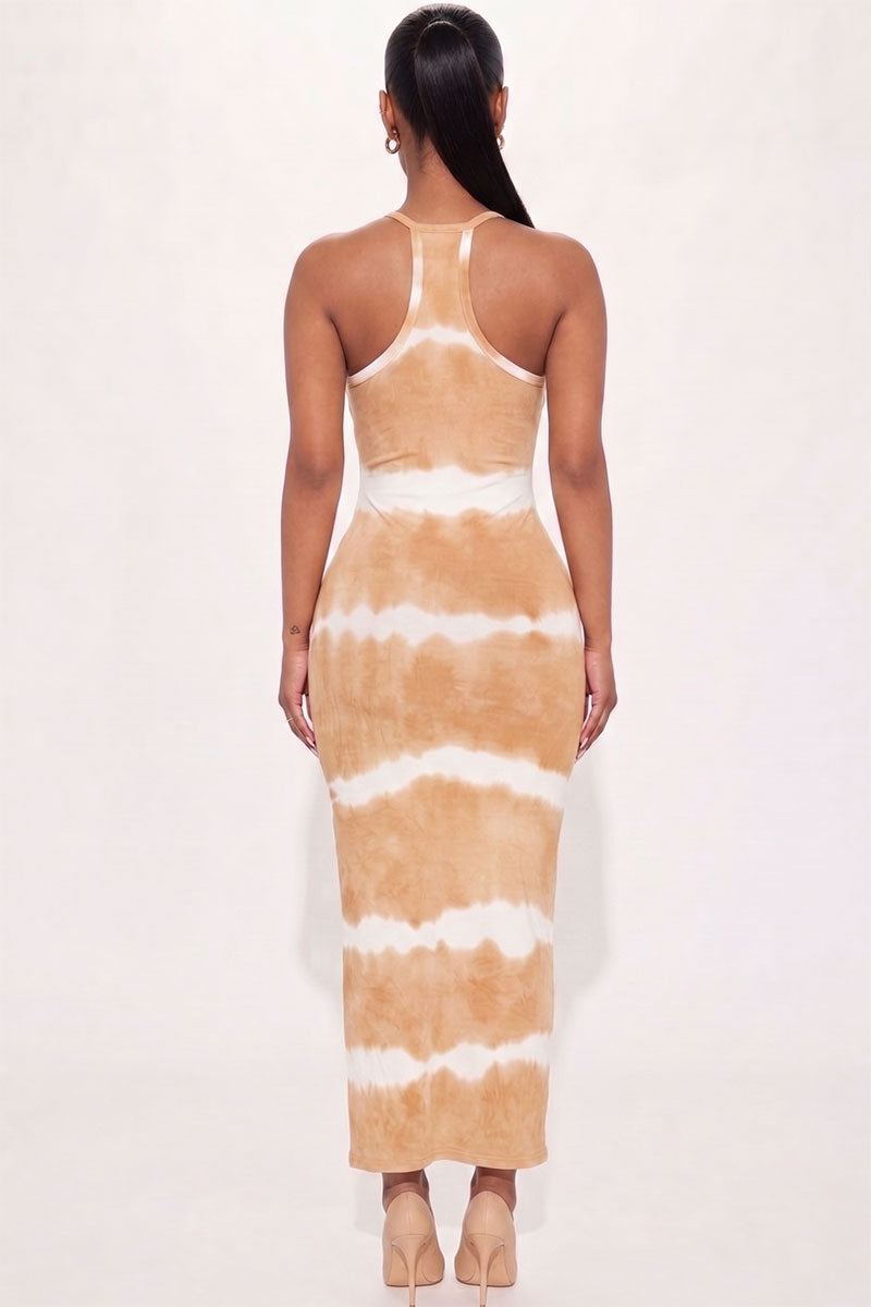 Stripe Tie-Dye Printed Maxi Dress