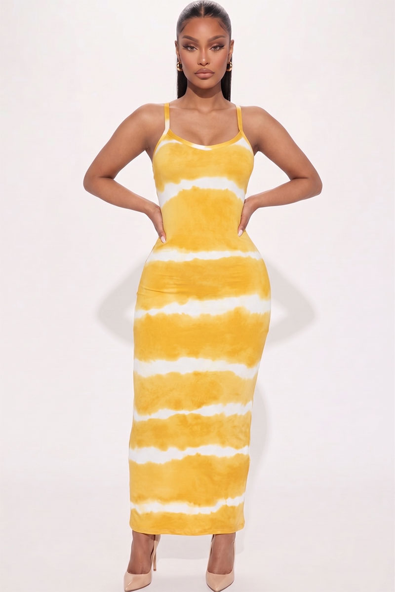 Stripe Tie-Dye Printed Maxi Dress