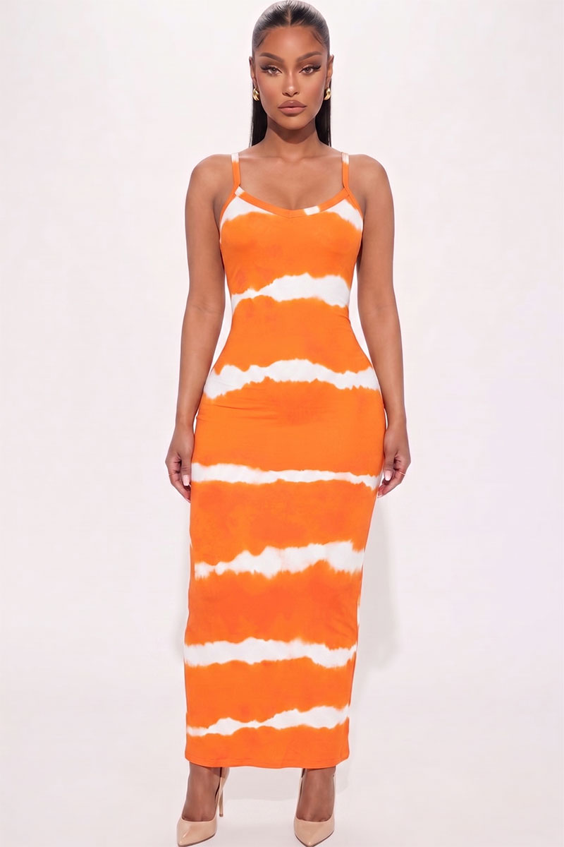 Stripe Tie-Dye Printed Maxi Dress