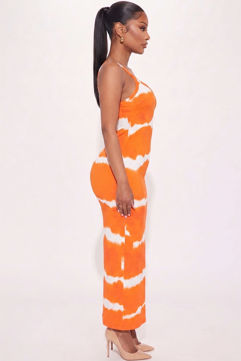 Stripe Tie-Dye Printed Maxi Dress