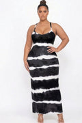Plus Size Stripe Tie-Dye Printed Maxi Dress