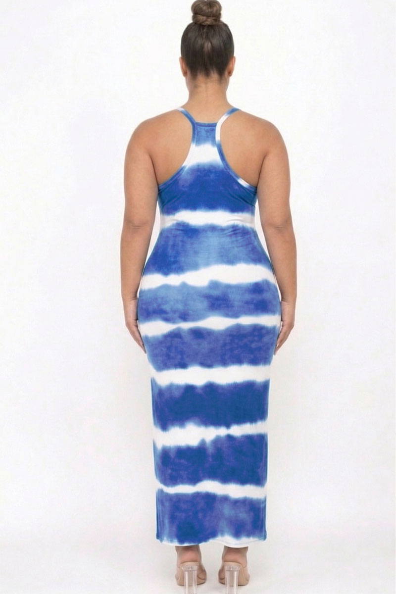 Plus Size Stripe Tie-Dye Printed Maxi Dress