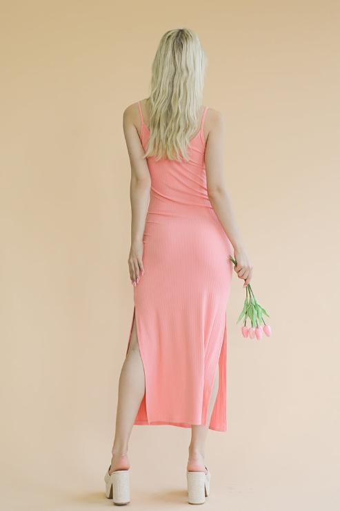 Ribbed Side Slit Long Cami Dress