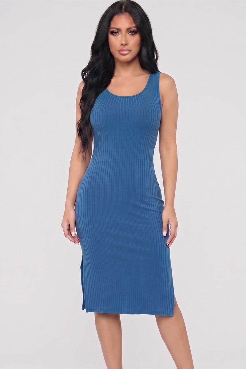 Ribbed Side Slit Tank Midi Dress